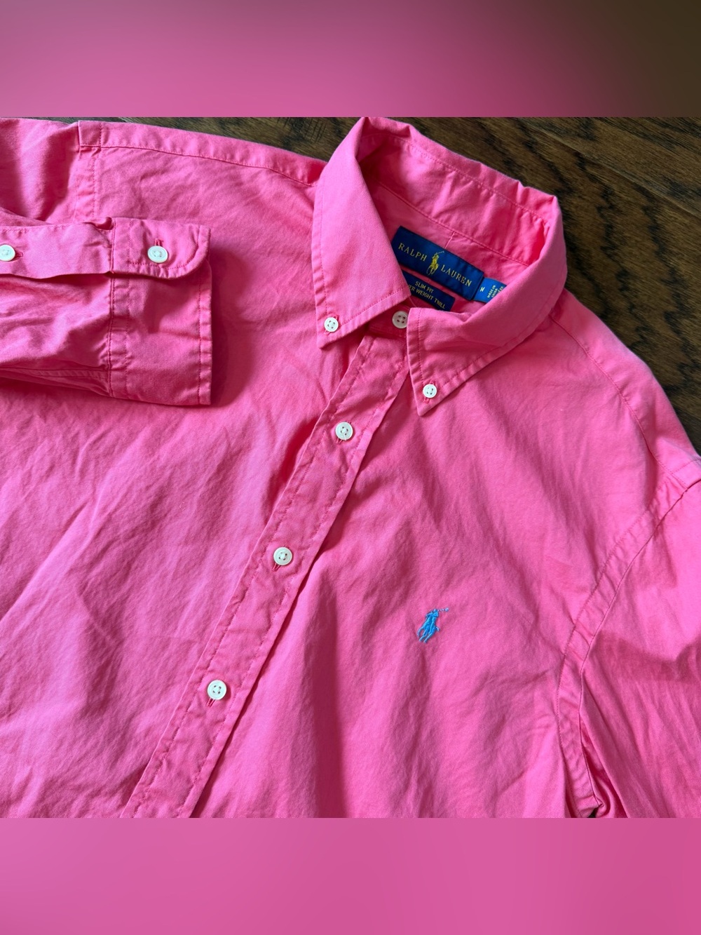 Ralph Lauren Men Shirt Slim Fit Featherweight Twill M Button Up Long Sleeve Pink
